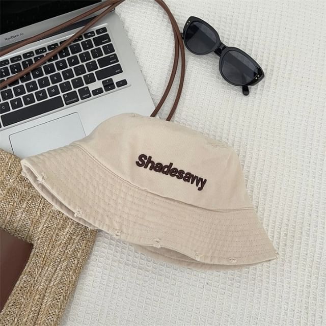 Embroidered Bucket Lettering Distressed Hat