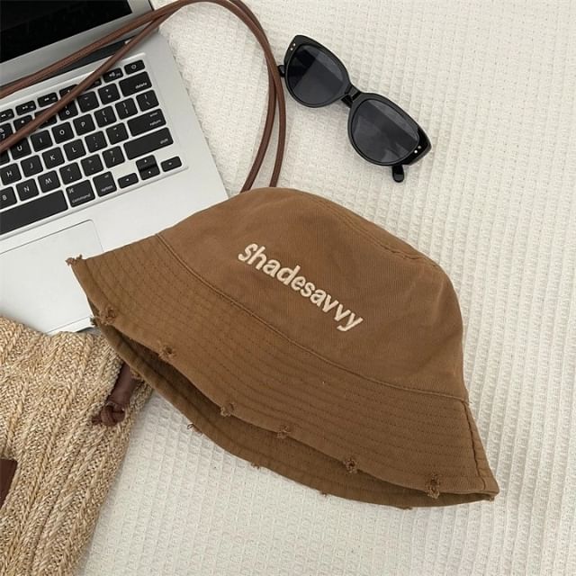 Embroidered Bucket Lettering Distressed Hat