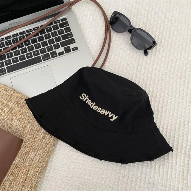 Embroidered Bucket Lettering Distressed Hat
