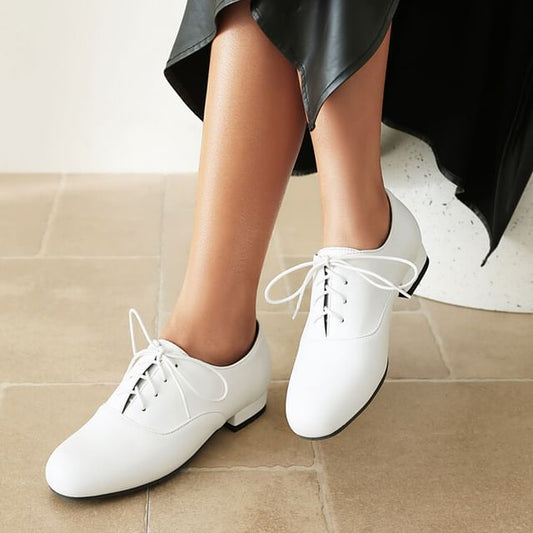 Shoes Plain Faux Heel Chunky Leather Lace-Up