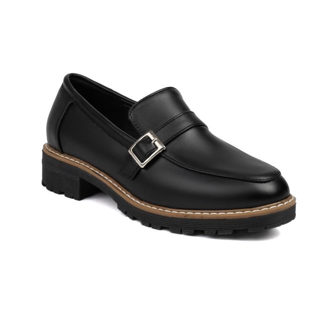 Platform Plain Buckled Faux Leather Shoes