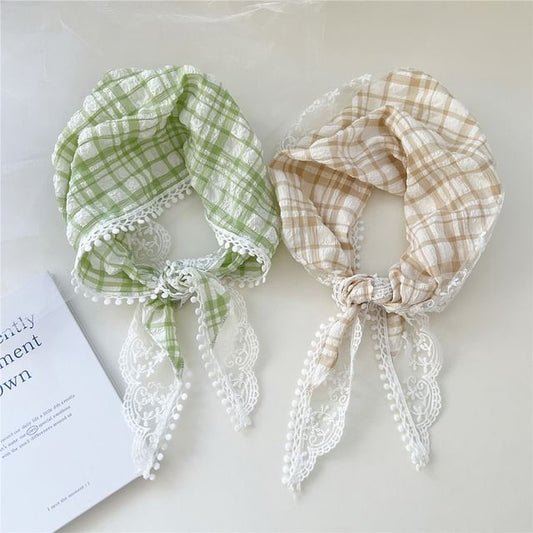 Plaid Lace Trim Headkerchief