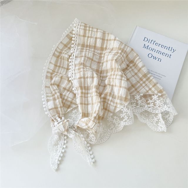 Plaid Lace Trim Headkerchief