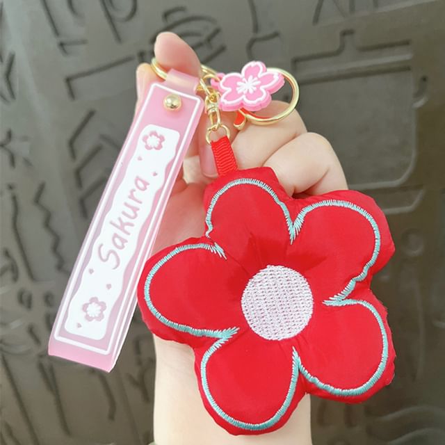 Floral Fabric Bag Charm Keyring