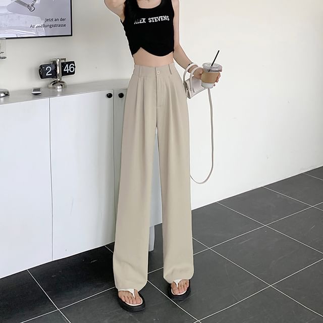 High Waist Plain Loose Fit Dress Pants