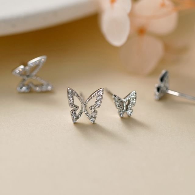 Butterfly Rhinestone Sterling Silver Stud Earring (Various Designs)