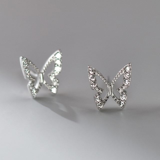 Butterfly Rhinestone Sterling Silver Stud Earring (Various Designs)