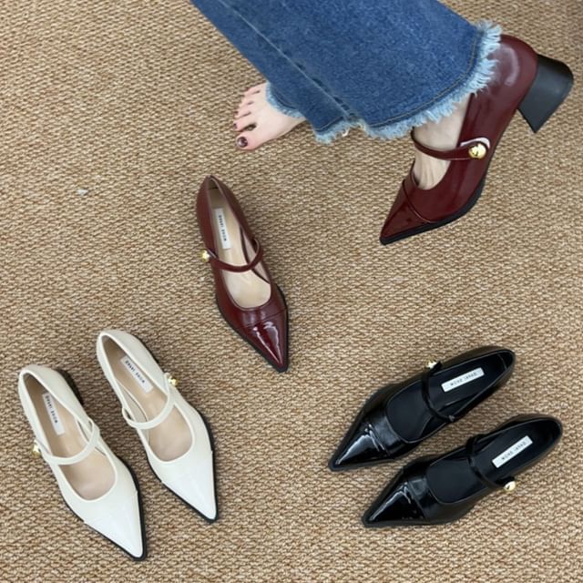 Pointed Chunky Jane Toe Heel Shoes Mary