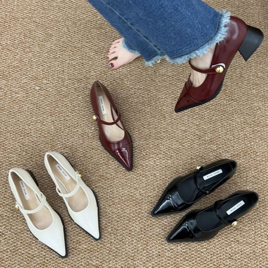 Pointed Chunky Jane Toe Heel Shoes Mary