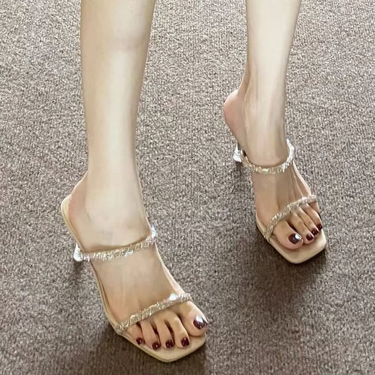 Heel Slide Rhinestone Sandals High
