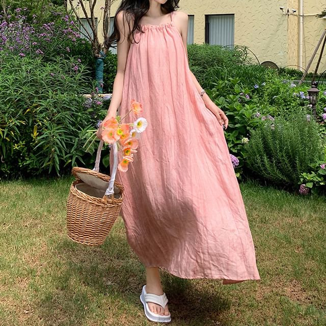 Strap Maxi Plain Spaghetti Dress A-Line