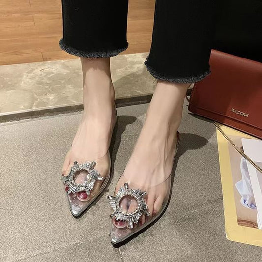 Pointed Mules Low PVC Heel