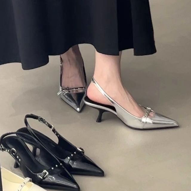 Heel Kitten Sandals Pointed Slingback