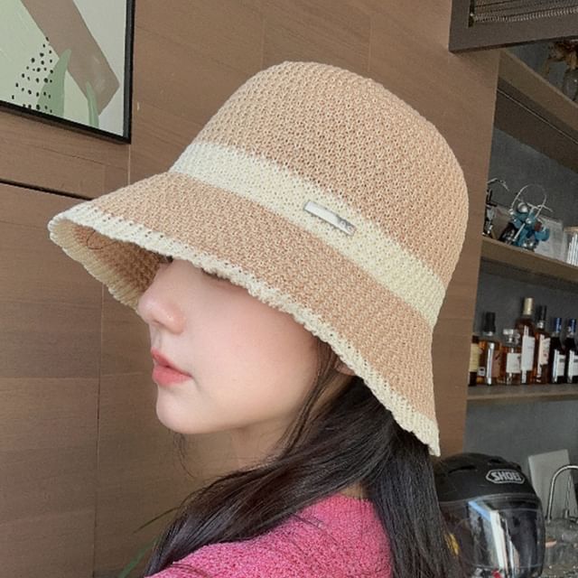 Bucket Contrast Trim Woven Hat