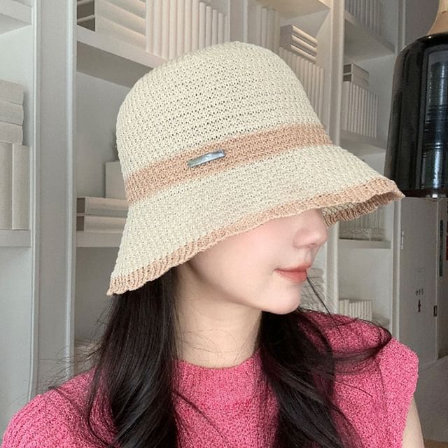 Bucket Contrast Trim Woven Hat