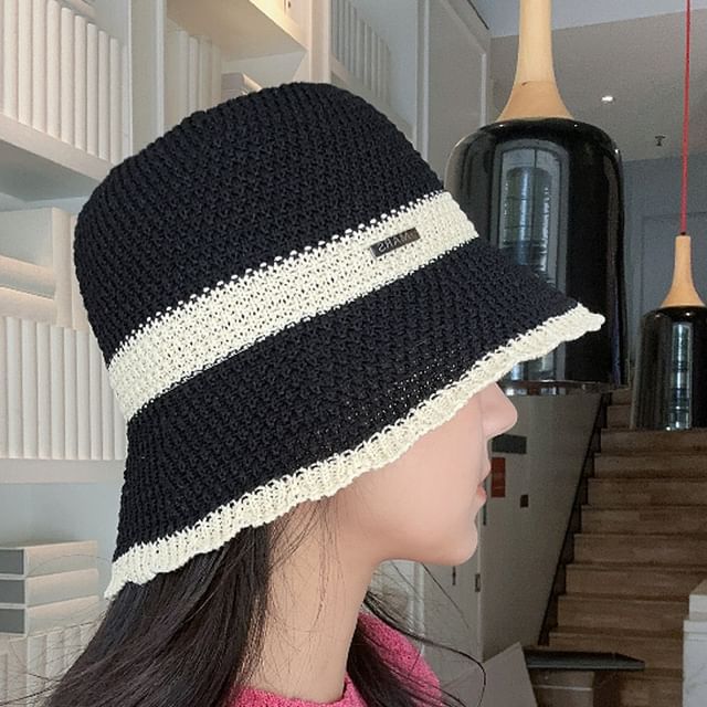 Bucket Contrast Trim Woven Hat