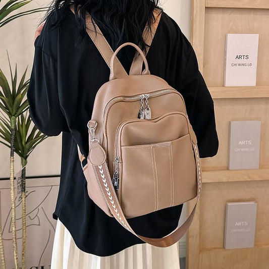 Leather Faux Backpack Multi-Pocket
