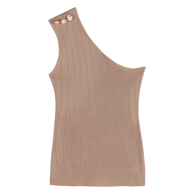 One-Shoulder Plain Tank Knit Top