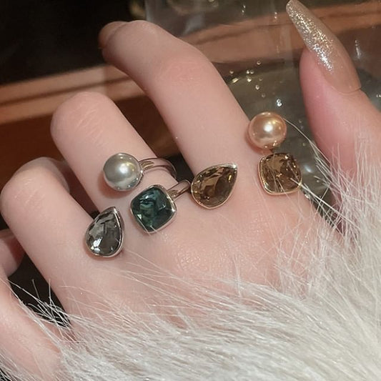 Open Faux Ring Pearl Layered Rhinestone