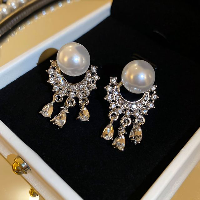 Pearl Drop Faux Fringed Earring Rhinestone