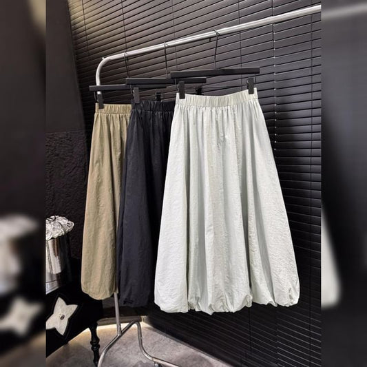 Waist Skirt Midi High A-Line Plain