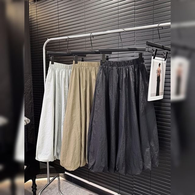 Waist Skirt Midi High A-Line Plain