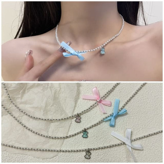 Faux Ribbon Choker Pearl Resin
