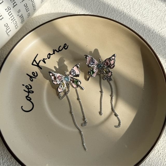 Choker Alloy Threader / Earring Faux Butterfly Leather