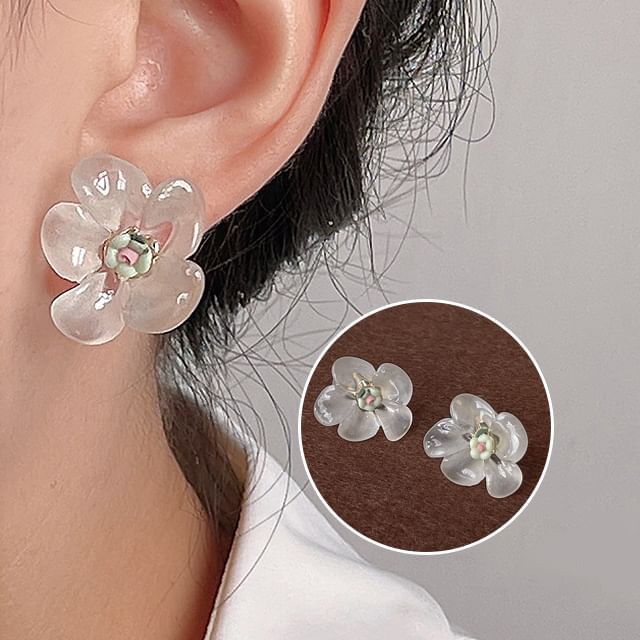 Floral Ceramic Resin Stud Earring