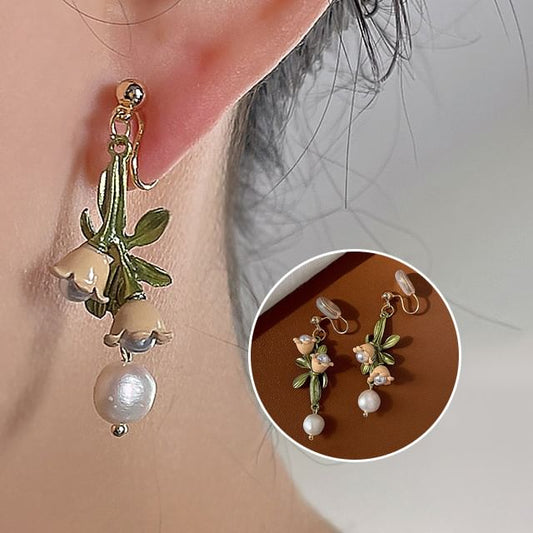 Floral Earring Alloy Dangle Freshwater Pearl