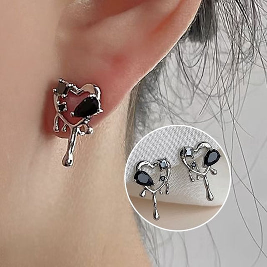 Melting Earring Alloy Heart Stud Rhinestone