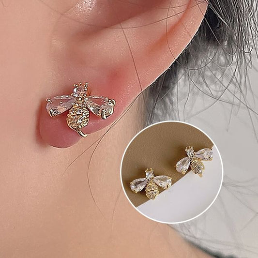 Alloy Stud Rhinestone Earring Bee