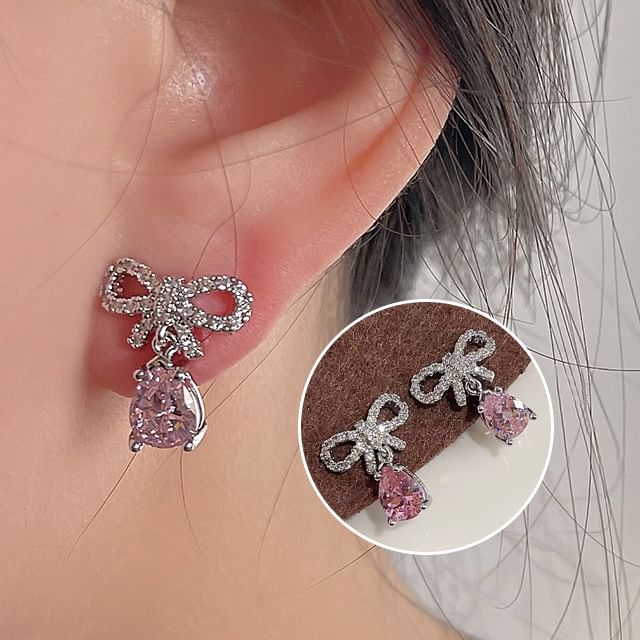 Drop Earring Alloy Bow Rhinestone
