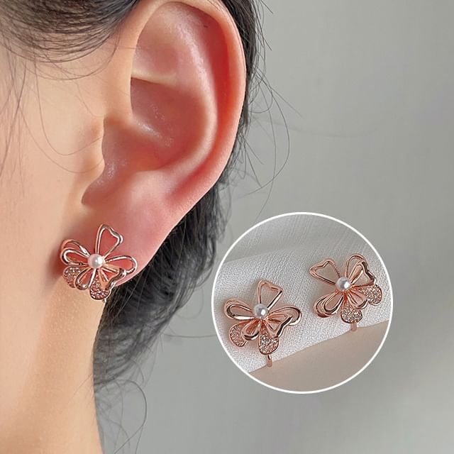 Pearl Alloy Floral Earring Faux Stud