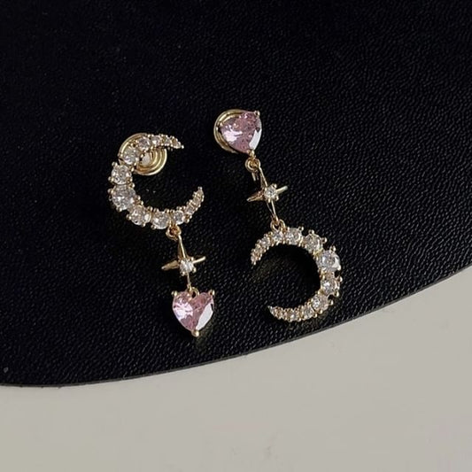 Dangle Moon Asymmetrical Earring Star Alloy Rhinestone
