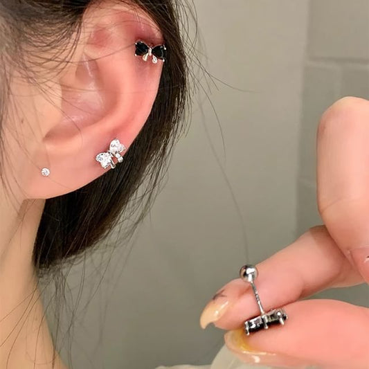 Ear Rhinestone Bow Stud