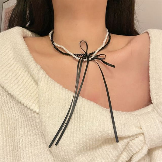 Necklace Pearl Bow Faux