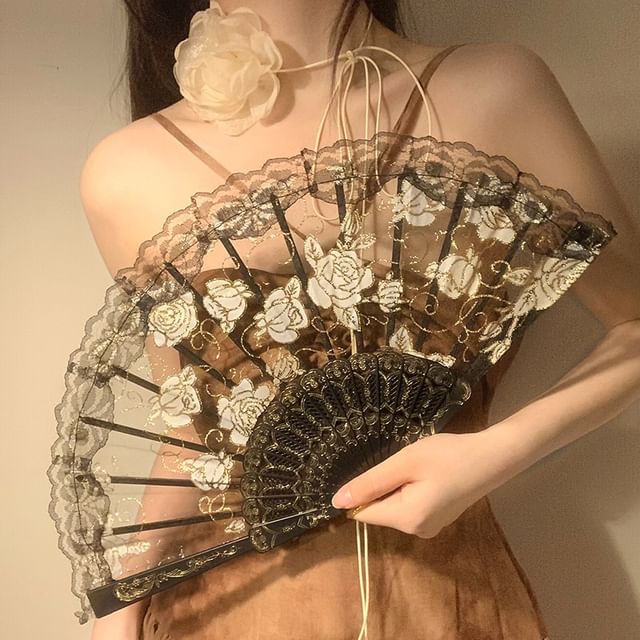 Choker Floral / Set Lace Foldable Hand Fan (Various Designs)