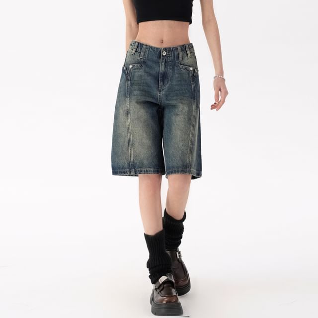 Shorts Mid Denim Washed Rise