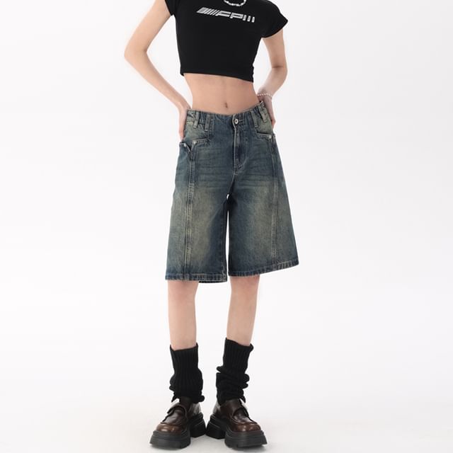 Shorts Mid Denim Washed Rise
