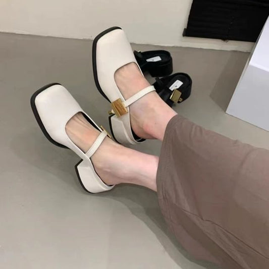 Square Toe Mules Chunky Heel