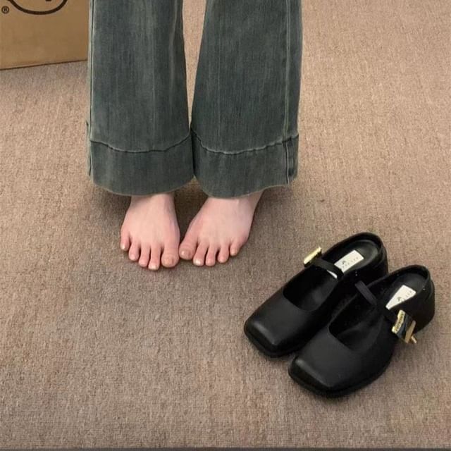 Square Toe Mules Chunky Heel
