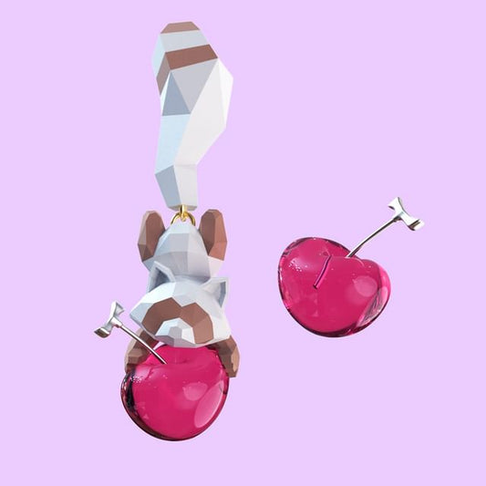 Earring Clip-On Ear Cherry / Stud Raccoon