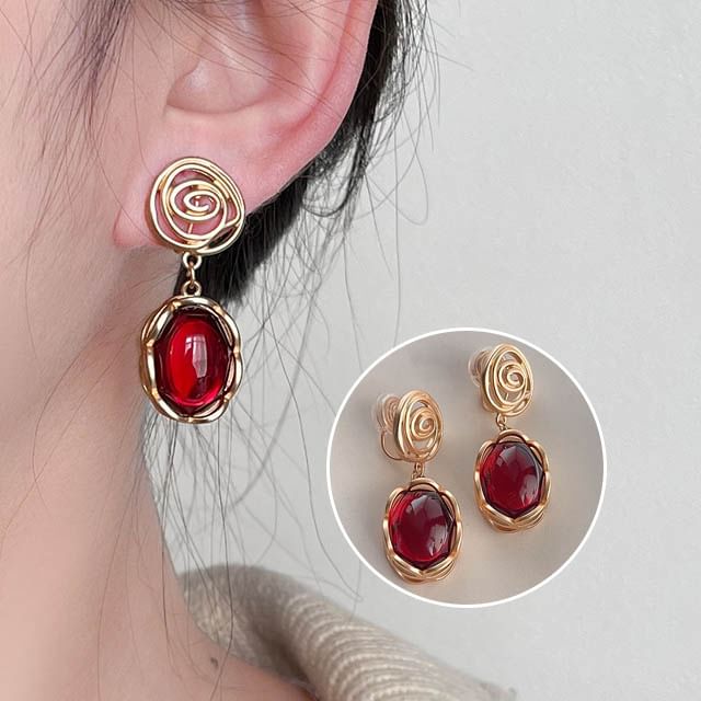 Gemstone Alloy Faux Drop Earring