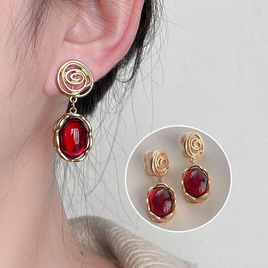 Gemstone Alloy Faux Drop Earring