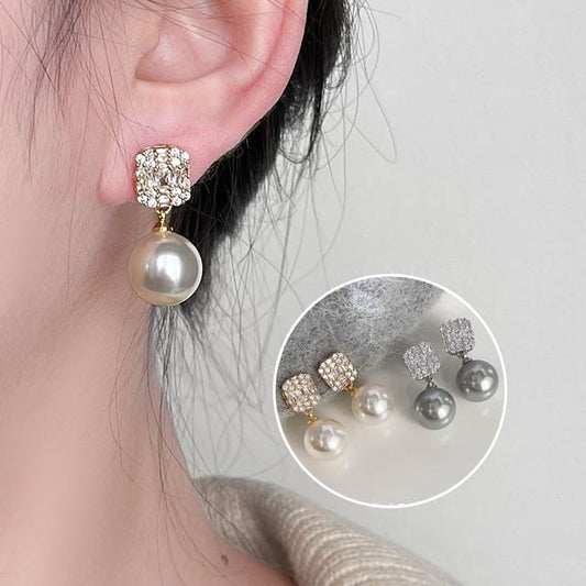 Faux Alloy Pearl Earring Drop Rhinestone