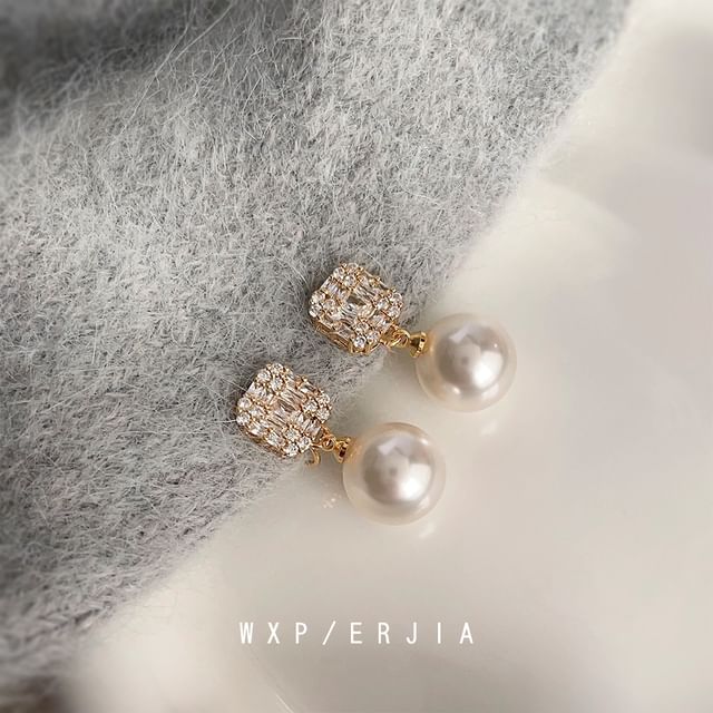 Faux Alloy Pearl Earring Drop Rhinestone