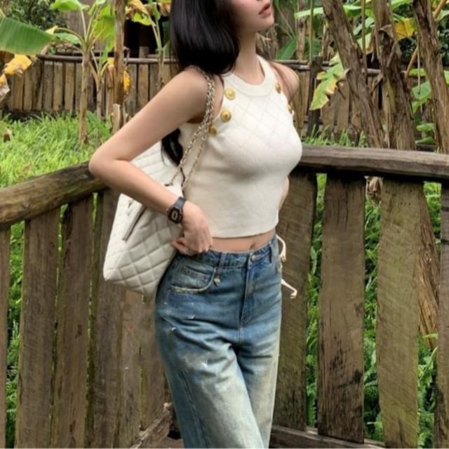 Halter Neck Plain Knit Top