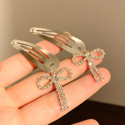 Set Hair Alloy Bow Rhinestone / Clip