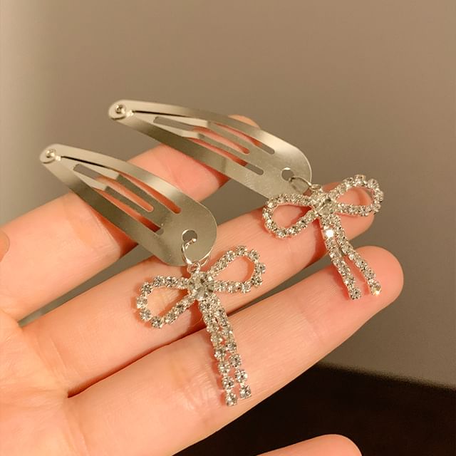 Set Hair Alloy Bow Rhinestone / Clip
